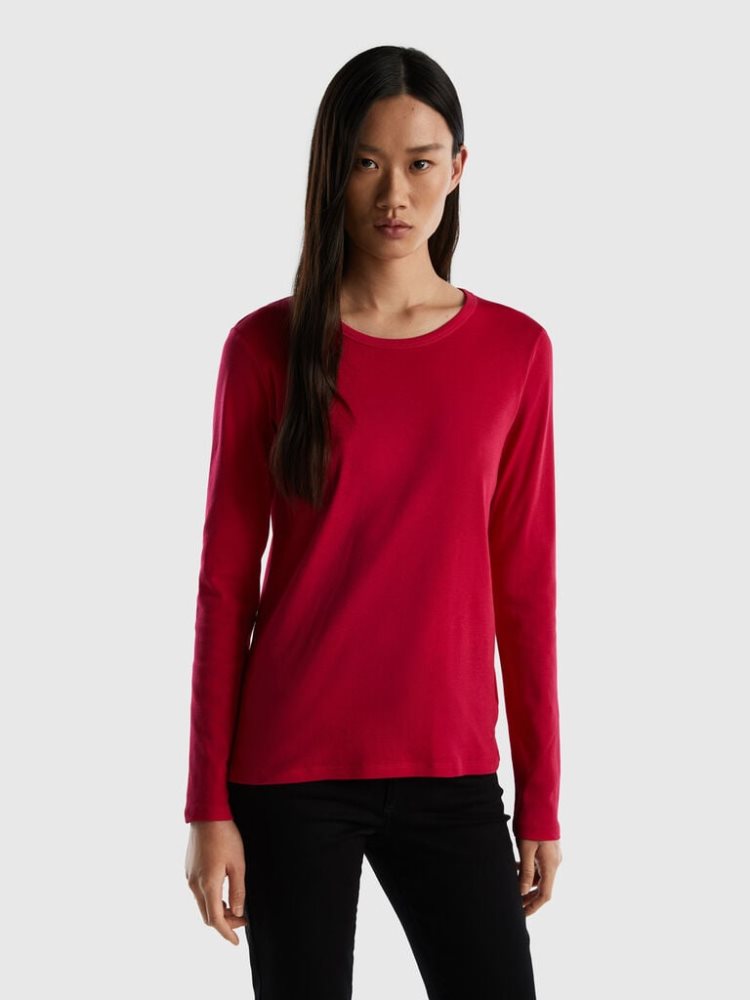 Fuchsia Women\'s Benetton Long Sleeve Pure Cotton T Shirts | AU459787