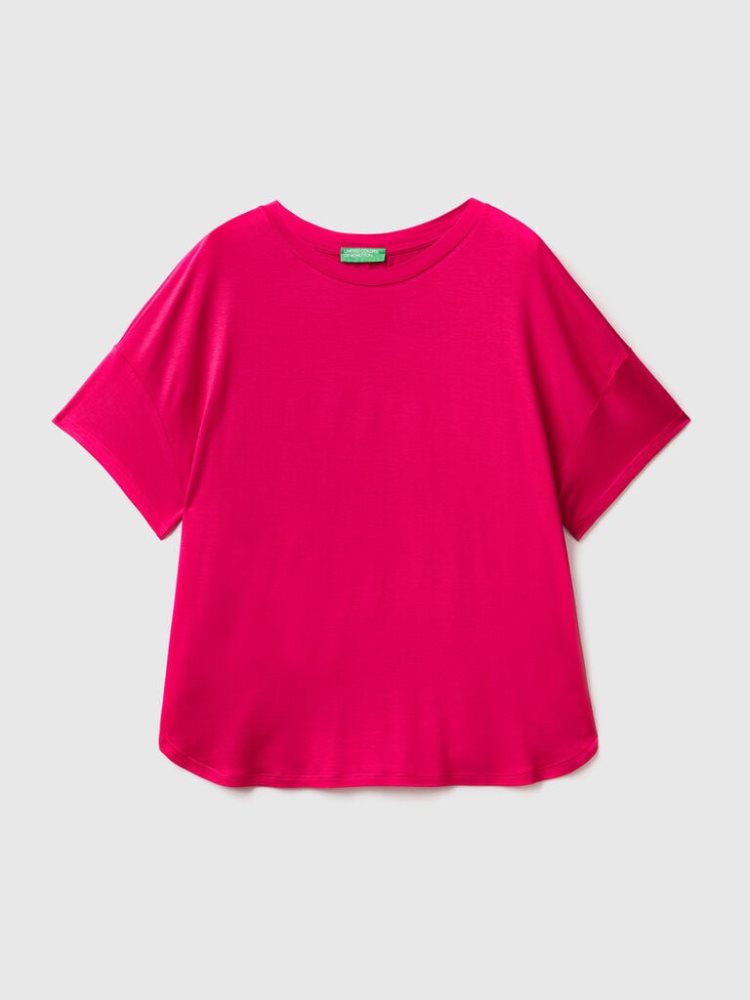 Fuchsia Women's Benetton Sustainable Stretch Viscose Short Sleeve T-shirts | AU971467