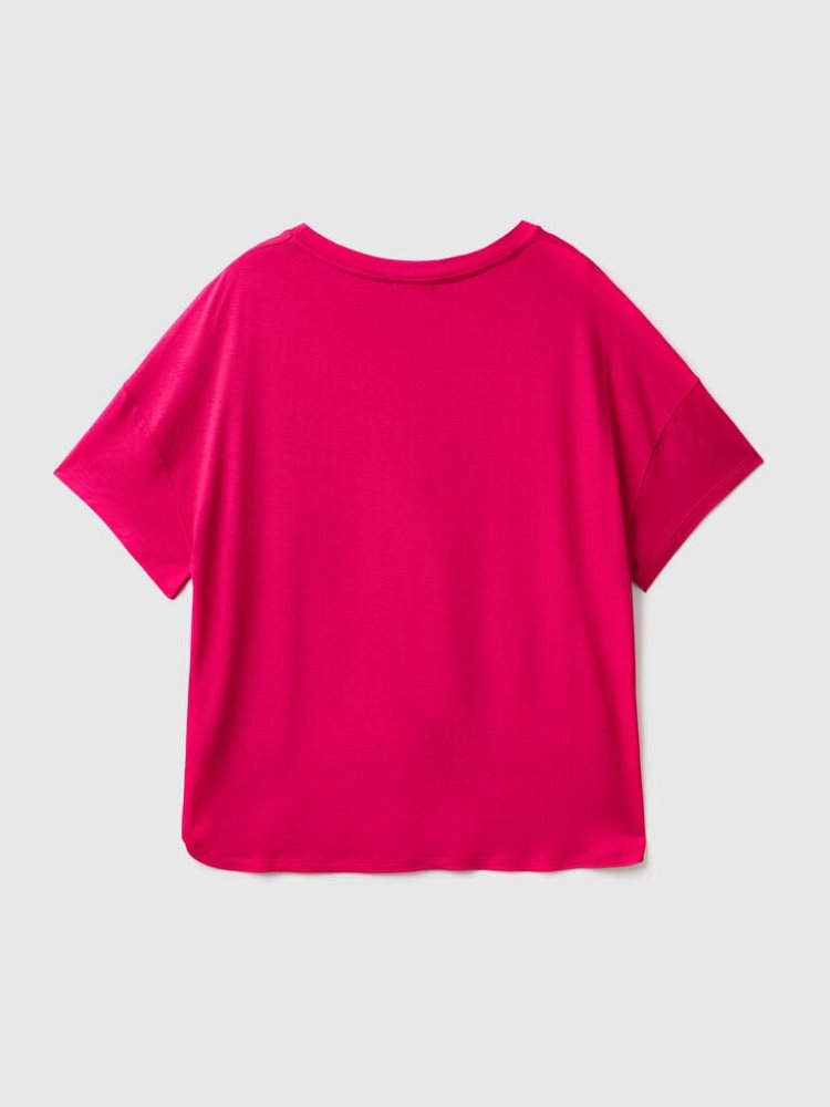 Fuchsia Women's Benetton Sustainable Stretch Viscose Short Sleeve T-shirts | AU971467