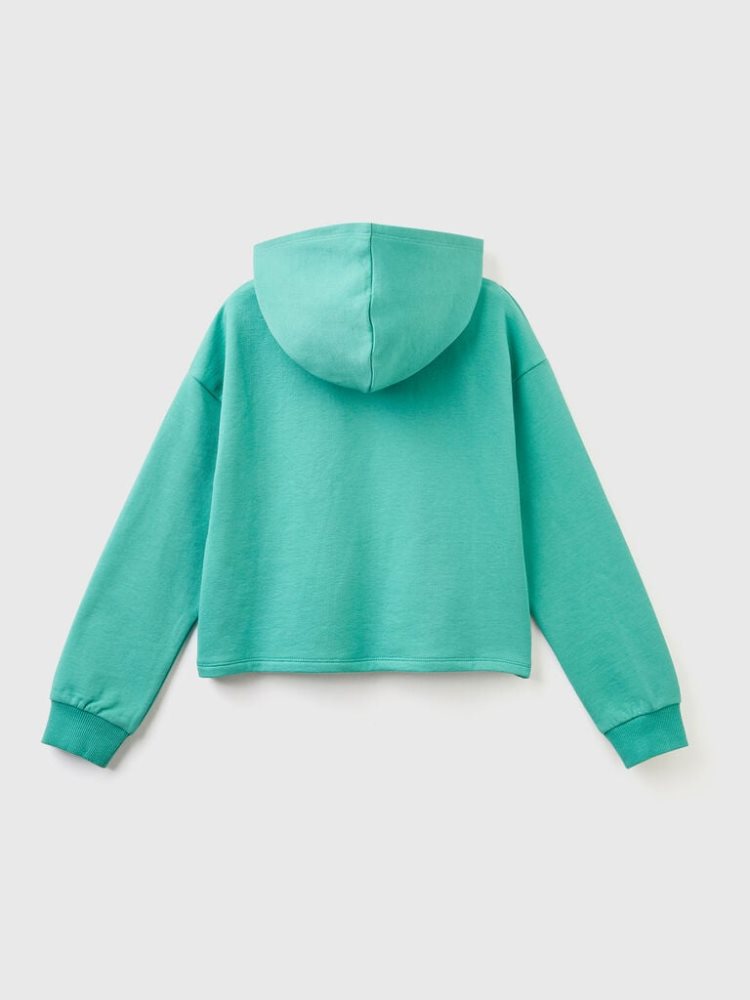 Green Kids' Benetton Cropped V-neck Hoodie | AU732149