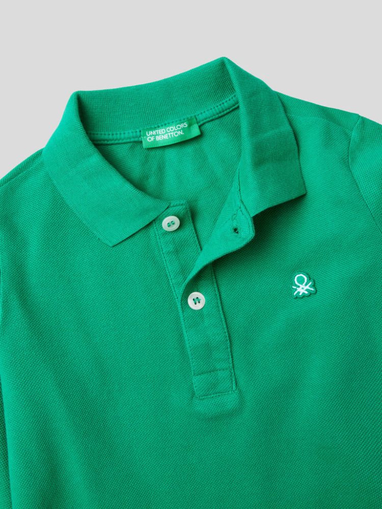 Green Kids' Benetton Organic Cotton Long Sleeve Polo Shirts | AU664018