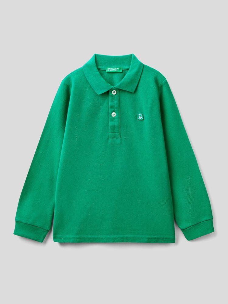 Green Kids\' Benetton Organic Cotton Long Sleeve Polo Shirts | AU664018