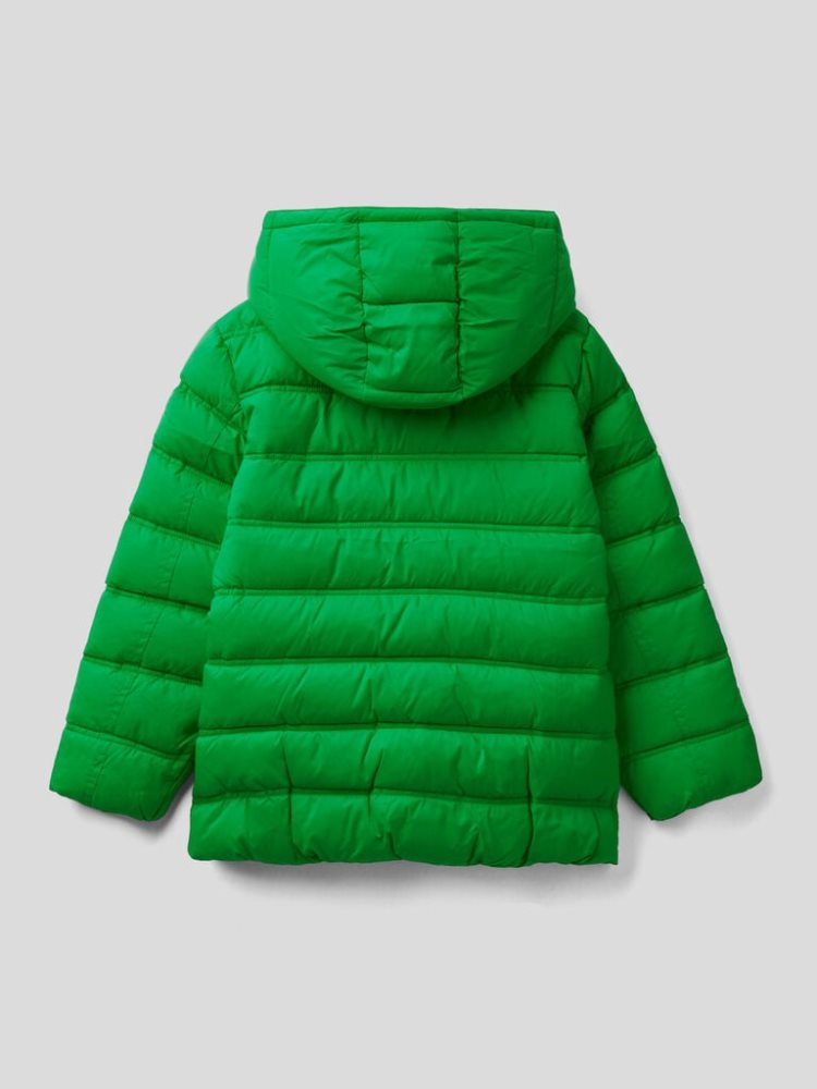 Green Kids' Benetton Puffer Hood And Logo Padded Jackets | AU224239