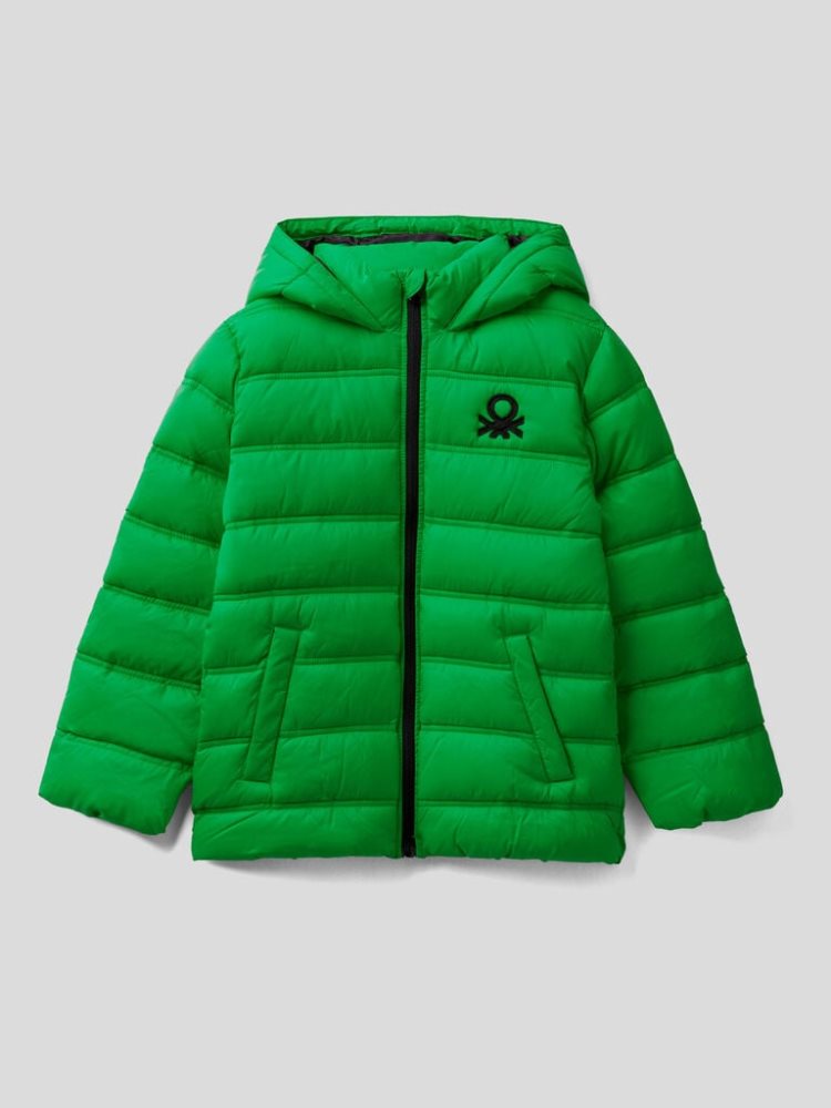 Green Kids\' Benetton Puffer Hood And Logo Padded Jackets | AU224239