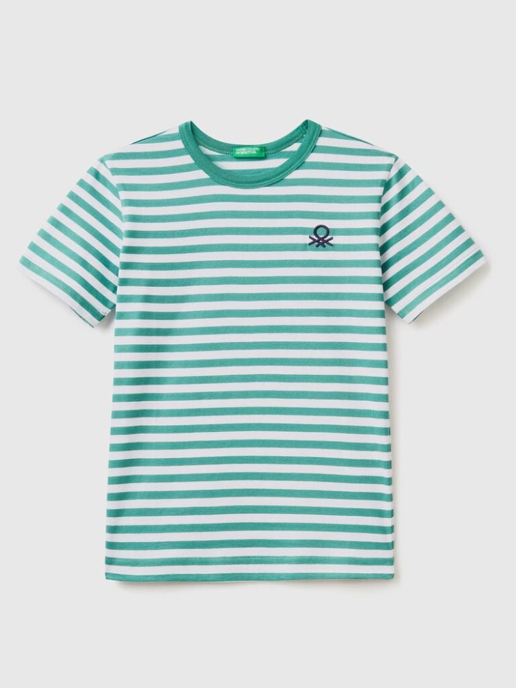 Green Kids\' Benetton Striped 100% Cotton Short Sleeve T-shirts | AU504303