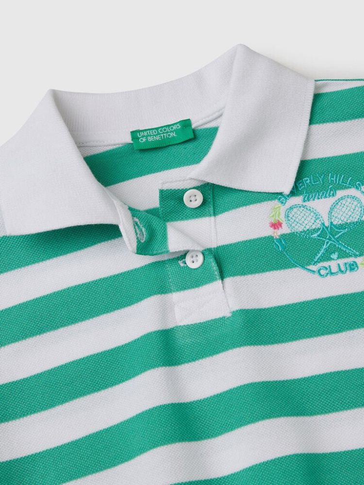 Green Kids' Benetton Striped Crest Polo Shirts | AU752492