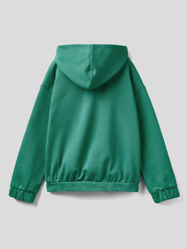 Green Kids' Benetton Zip Organic Cotton Hoodie | AU623793