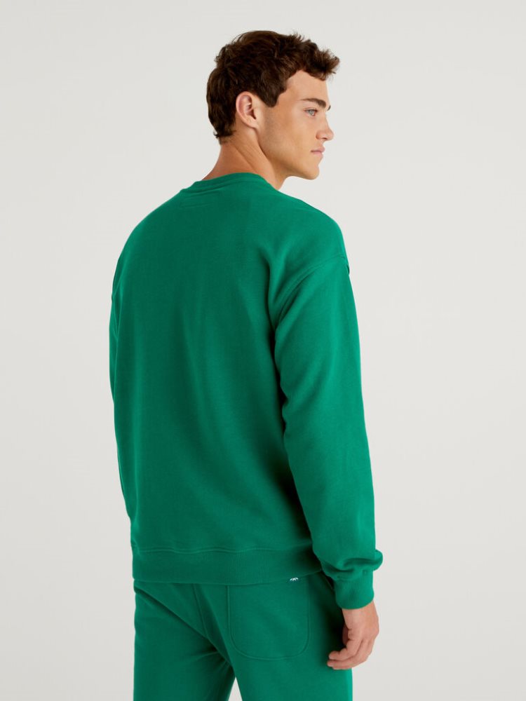 Green Men's Benetton 100% Cotton Pullover Sweatshirt | AU420306