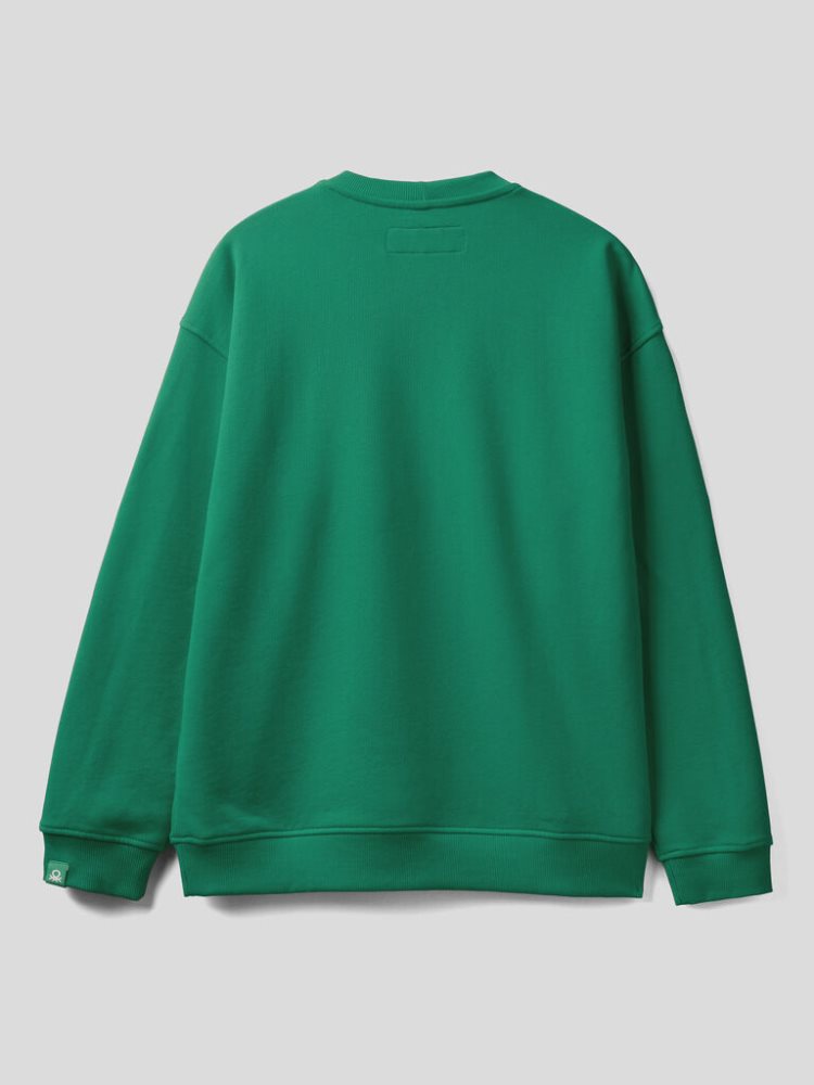 Green Men's Benetton 100% Cotton Pullover Sweatshirt | AU420306