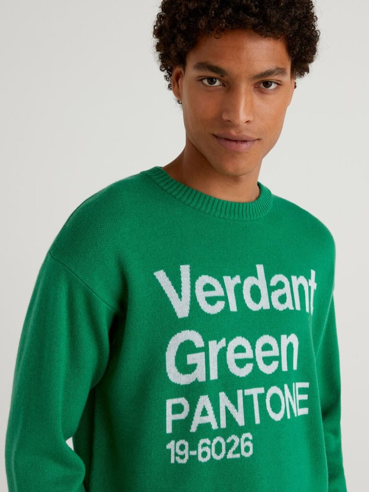 Green Men's Benetton Benettonxpantone™ Inlay Crew Neck Sweaters | AU321073