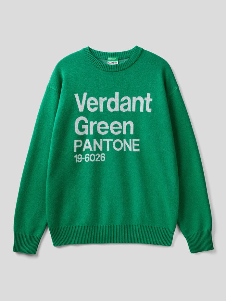 Green Men's Benetton Benettonxpantone™ Inlay Crew Neck Sweaters | AU321073