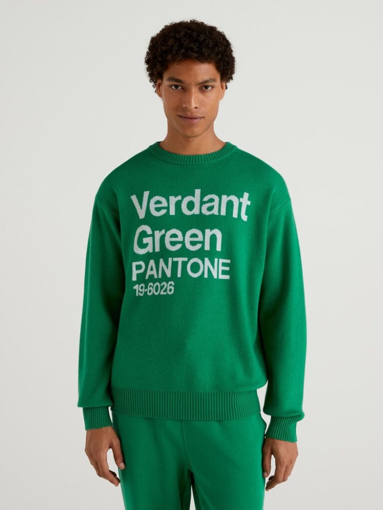 Green Men\'s Benetton Benettonxpantone™ Inlay Crew Neck Sweaters | AU321073