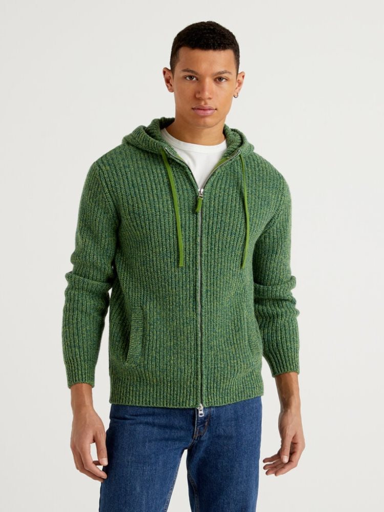 Green Men\'s Benetton Hood Shetland Wool Crew Neck Sweaters | AU235643