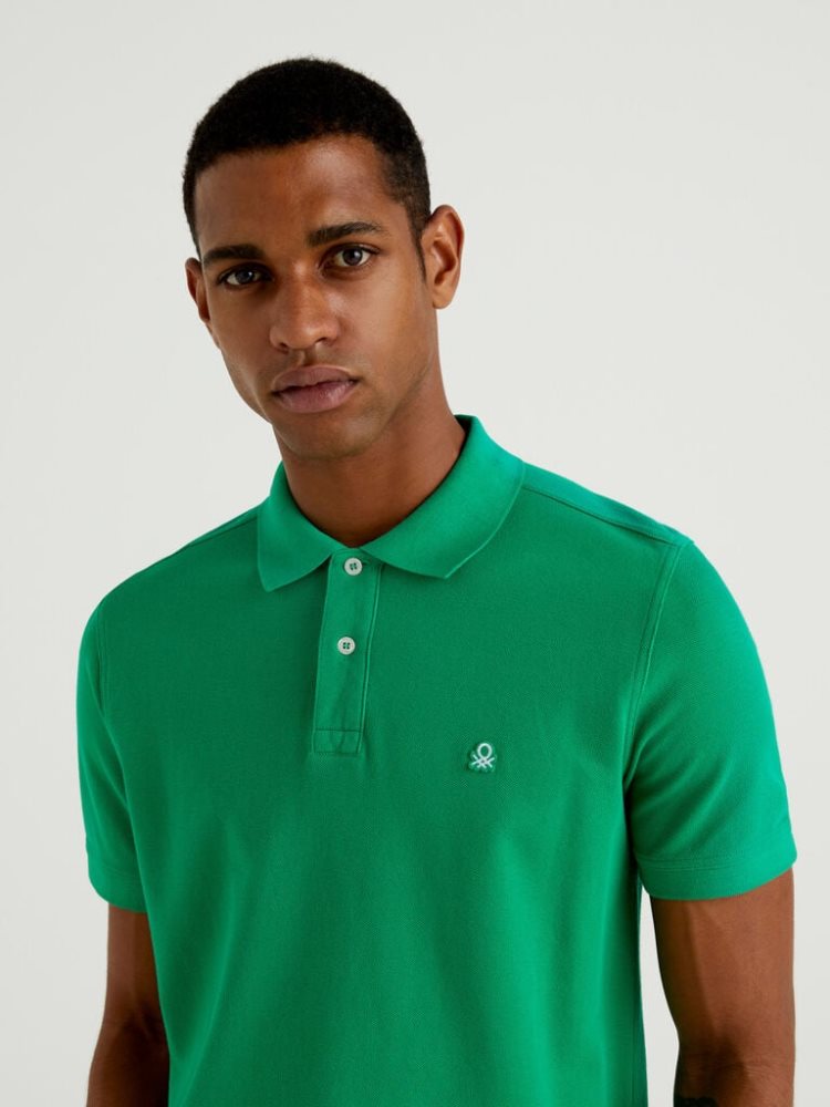 Green Men's Benetton Regular Fit Short Sleeve Polos | AU155691