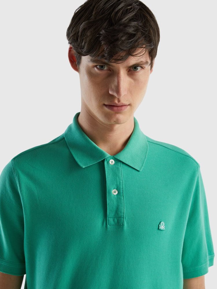 Green Men's Benetton Regular Fit Short Sleeve Polos | AU617543