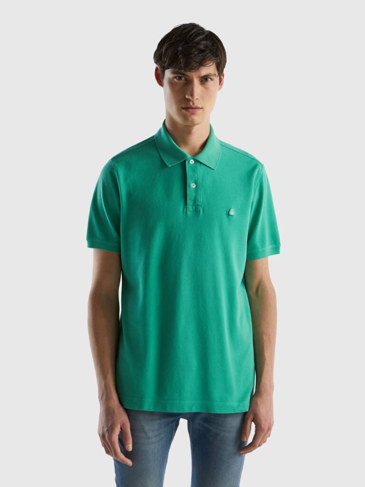 Green Men\'s Benetton Regular Fit Short Sleeve Polos | AU617543