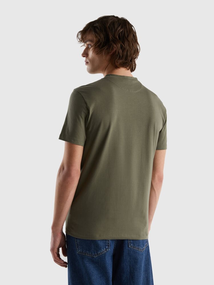 Green Men's Benetton Slim Fit Stretch Cotton Short Sleeve T-shirts | AU902478