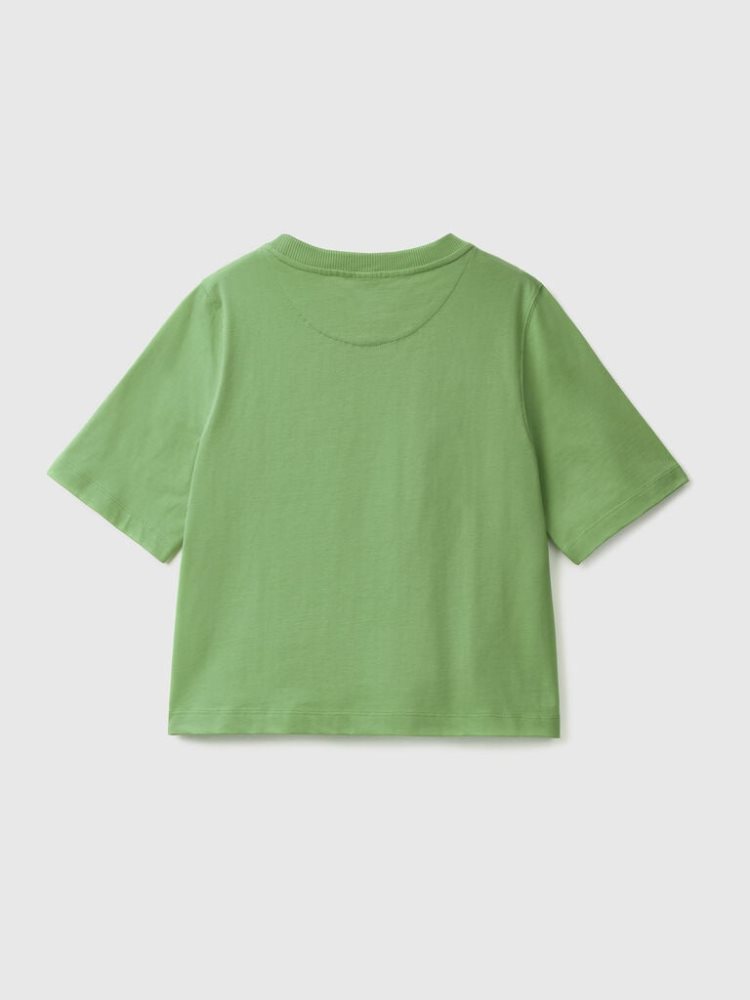 Green Women's Benetton 100% Cotton Boxy Fit Short Sleeve T-shirts | AU892066