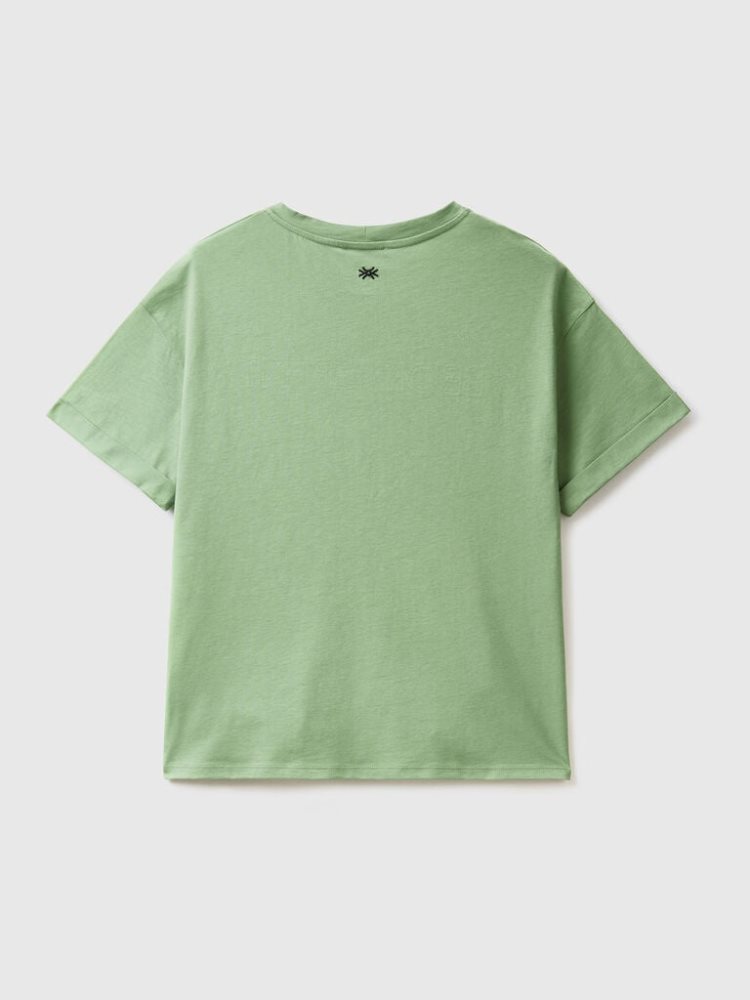 Green Women's Benetton 100% Cotton Slogan Short Sleeve T-shirts | AU027685