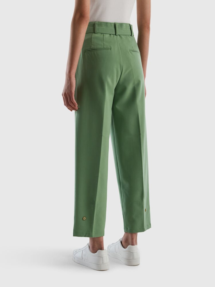 Green Women's Benetton High-waisted Belt Trousers | AU256070