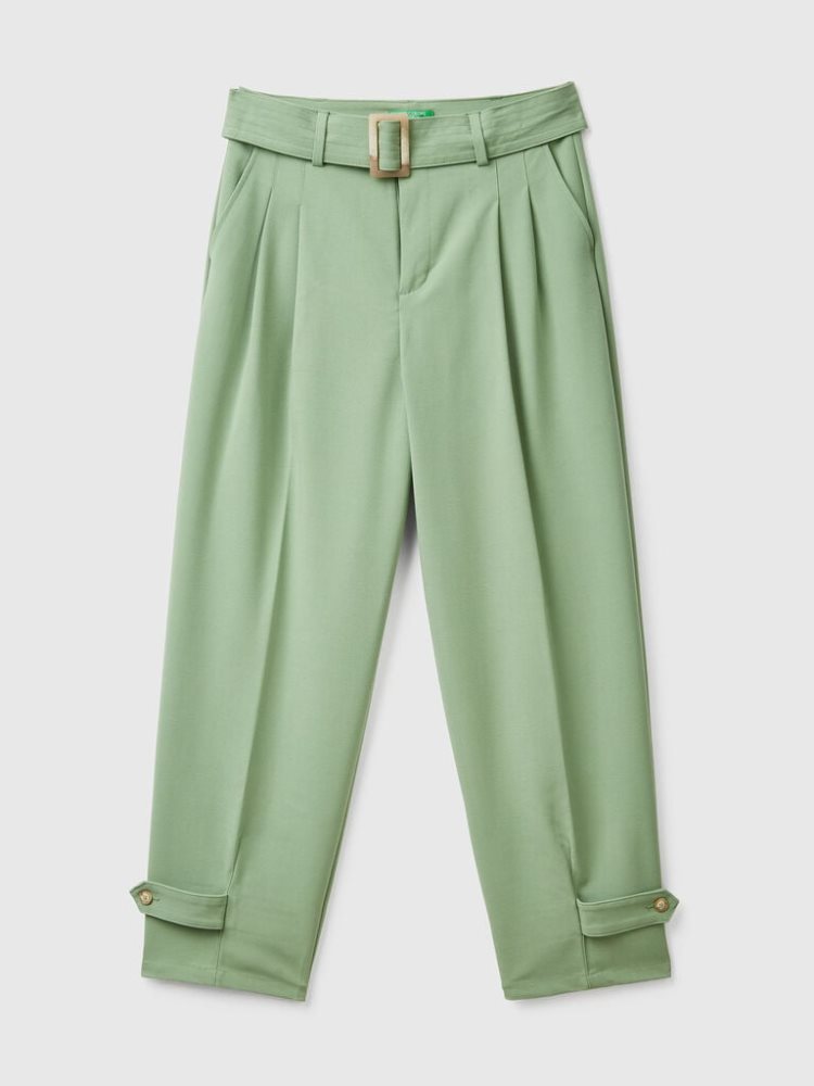 Green Women's Benetton High-waisted Belt Trousers | AU256070