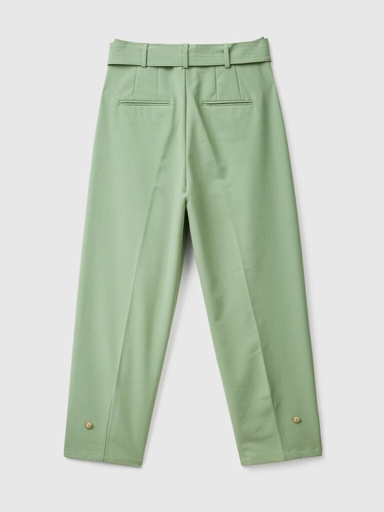 Green Women's Benetton High-waisted Belt Trousers | AU256070