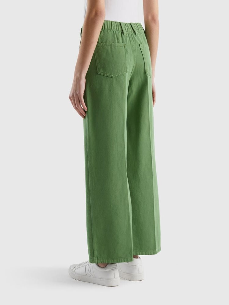 Green Women's Benetton High-waisted Wide Leg Trousers | AU607745