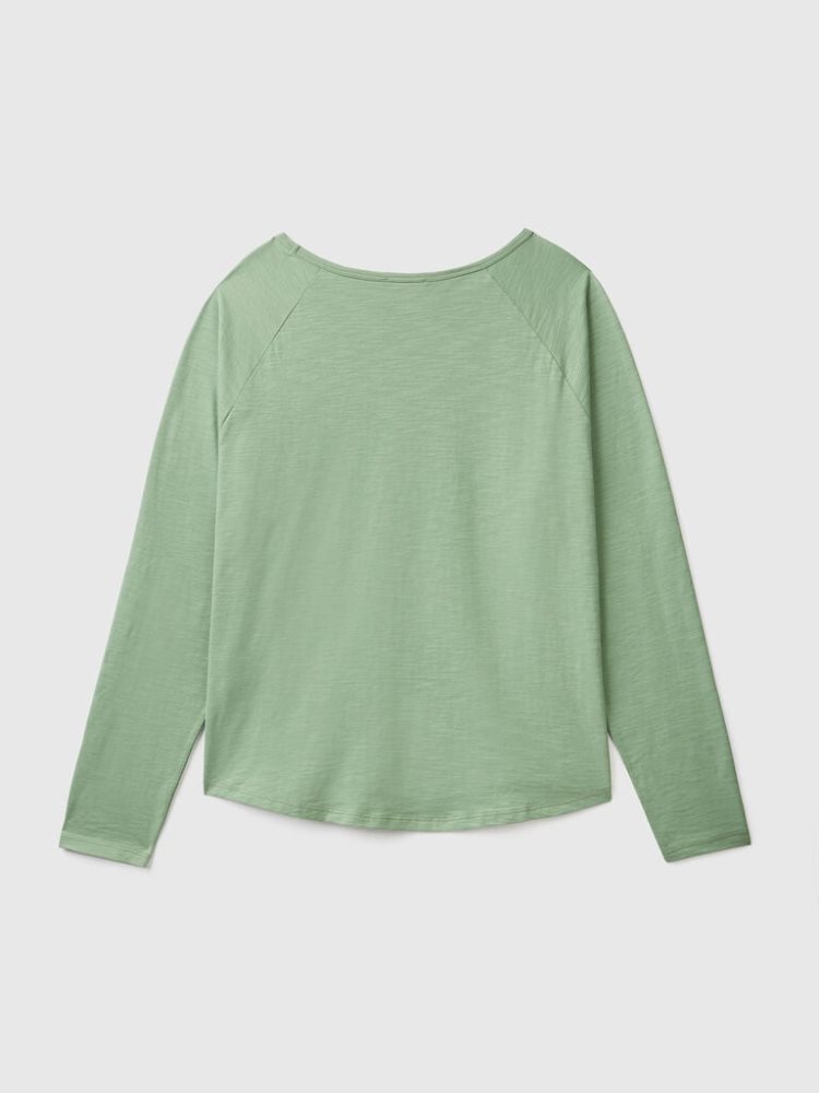 Green Women's Benetton Long Sleeve Pure Cotton T Shirts | AU406498