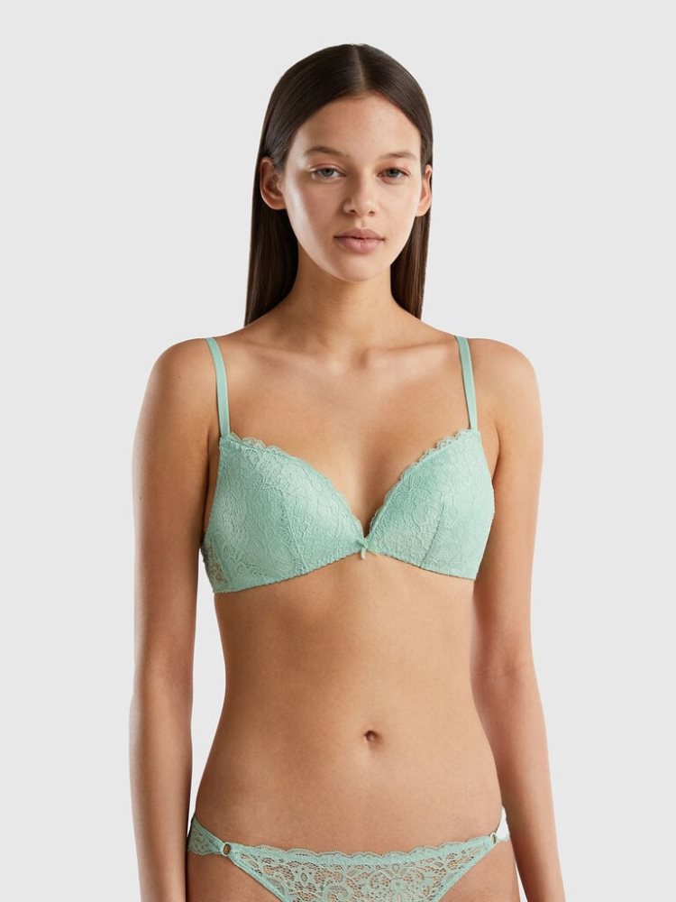 Green Women\'s Benetton Padded Lace Bras | AU539280