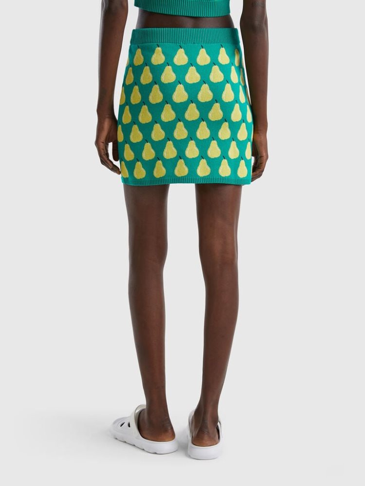 Green Women's Benetton Pear Pattern Mini Skirts | AU424223