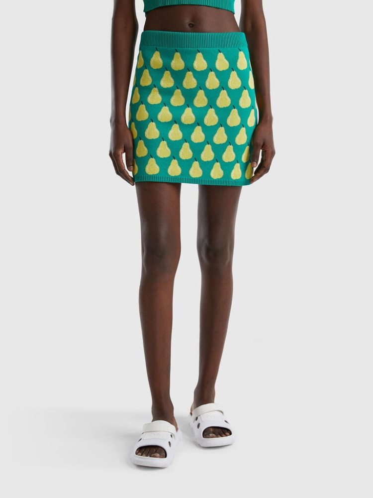 Green Women\'s Benetton Pear Pattern Mini Skirts | AU424223