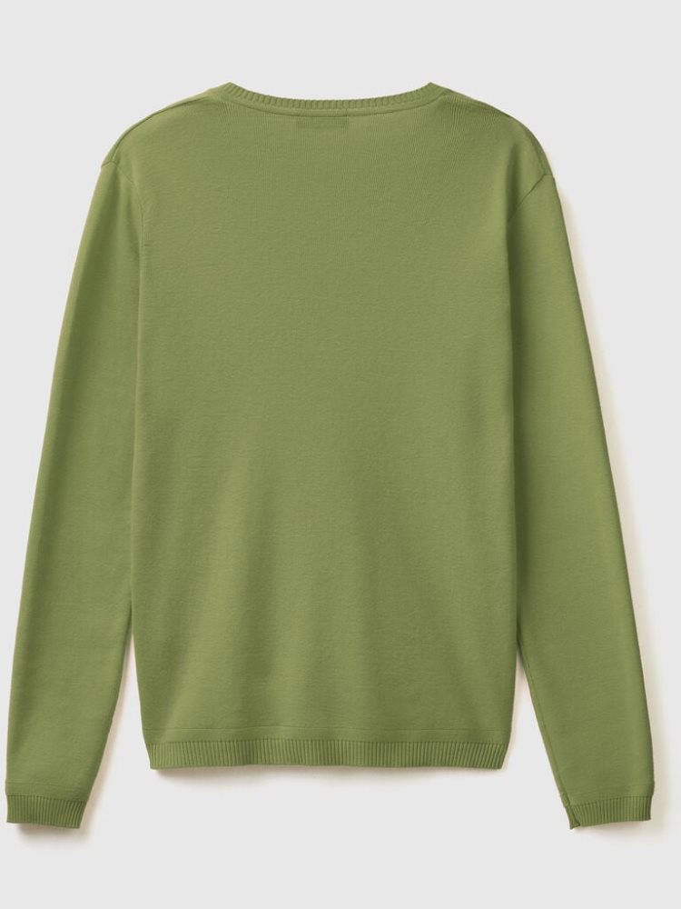 Green Women's Benetton Pure Cotton V-neck Sweaters | AU122007