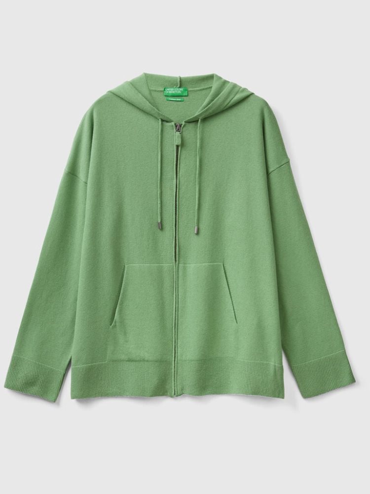 Green Women's Benetton Sage Green Cashmere Blend Hood Crew Neck Sweaters | AU696949