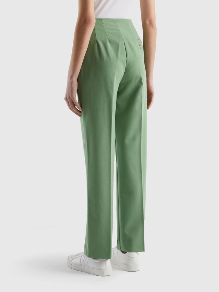 Green Women's Benetton Straight High-waisted Trousers | AU361490