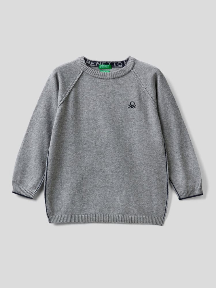 Grey Kids\' Benetton Crew Neck Raglan Sleeves Sweaters | AU149104