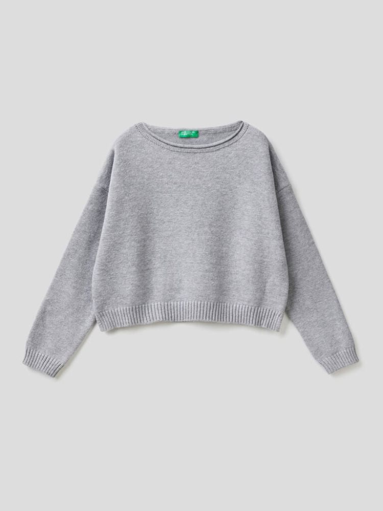 Grey Kids\' Benetton Cropped Cotton Blend Sweaters | AU619033