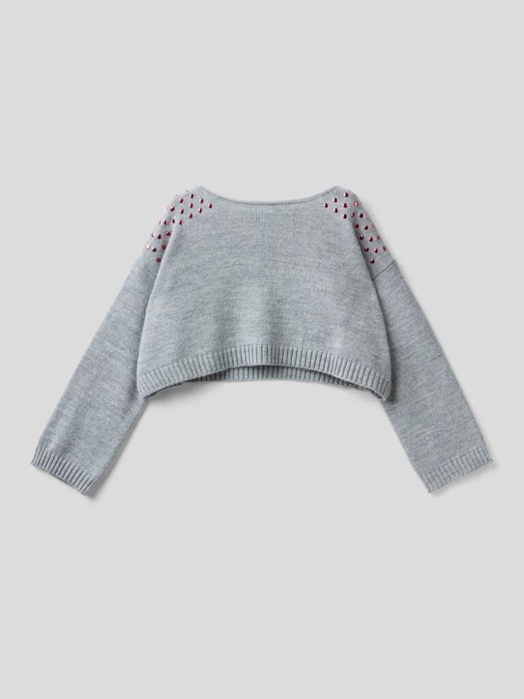 Grey Kids\' Benetton Cropped Studs Sweaters | AU192350