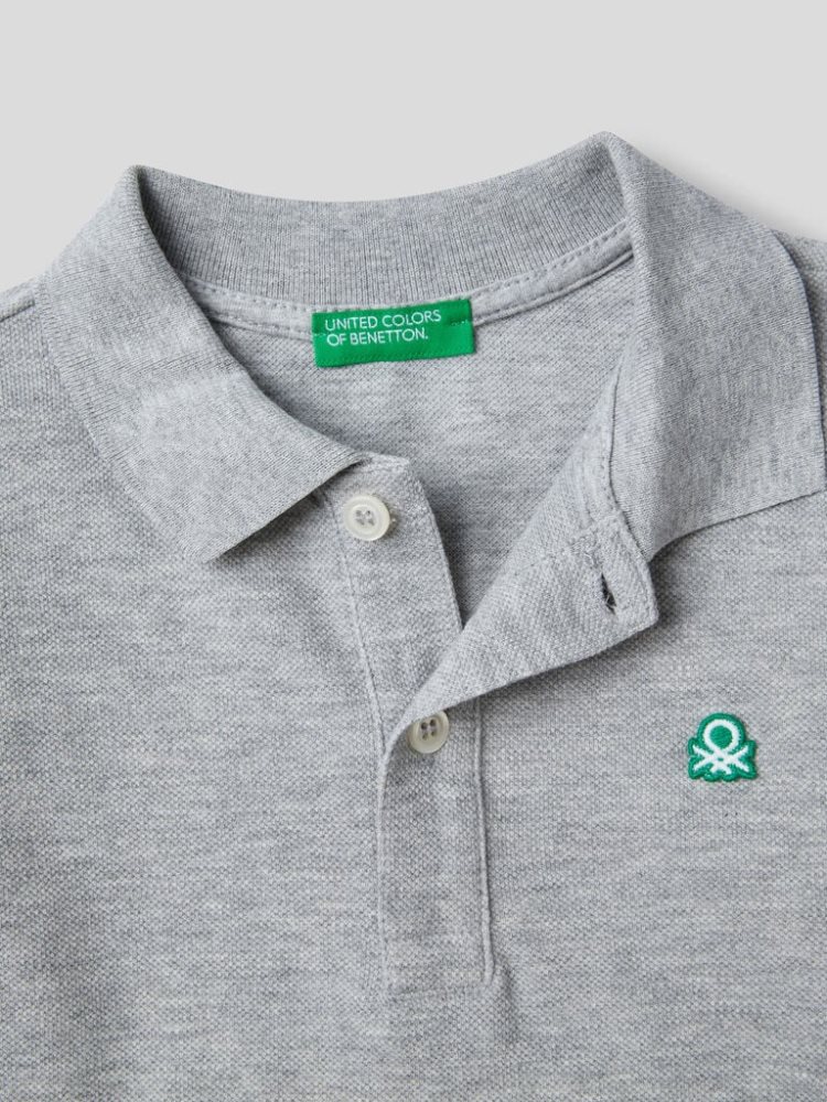 Grey Kids' Benetton Organic Cotton Long Sleeve Polo Shirts | AU308984