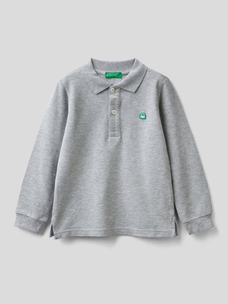 Grey Kids\' Benetton Organic Cotton Long Sleeve Polo Shirts | AU308984