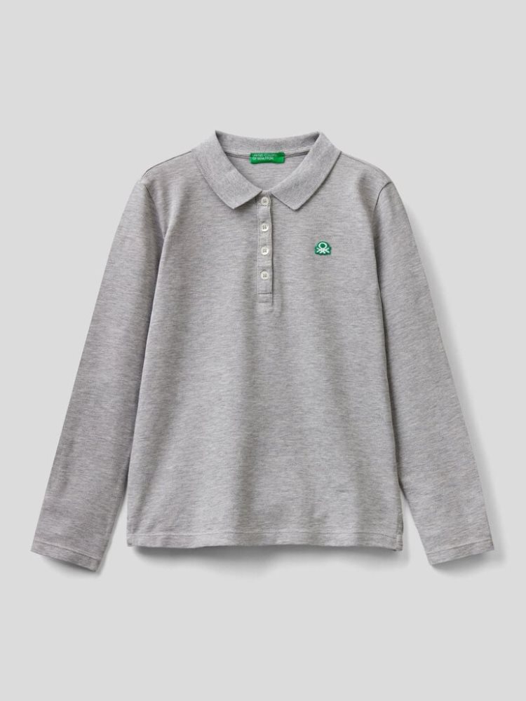 Grey Kids\' Benetton Organic Cotton Long Sleeve Polo Shirts | AU902760