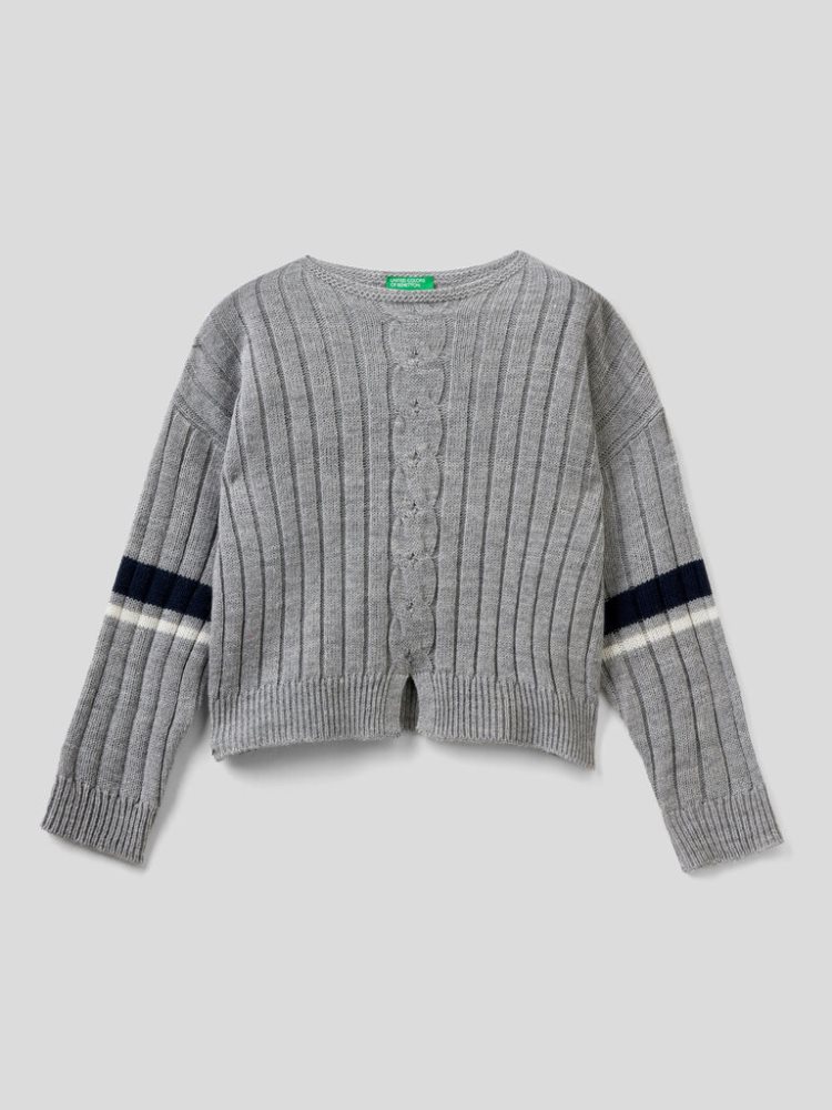 Grey Kids\' Benetton Ribbed Wool Blend Sweaters | AU381865