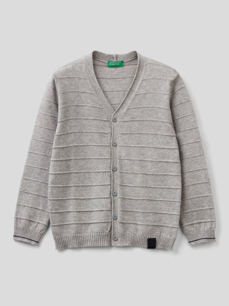 Grey Kids\' Benetton V-neck Knit Cardigan | AU518729