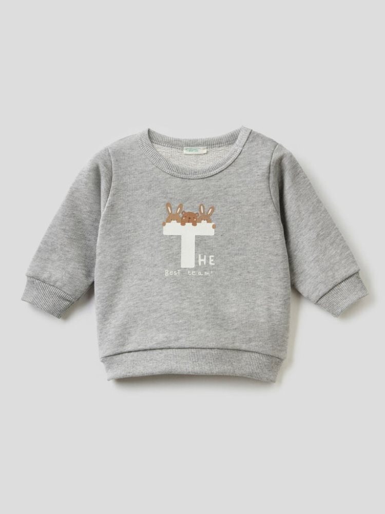 Grey Kids\' Benetton Warm Organic Cotton Print Sweatshirt | AU291349