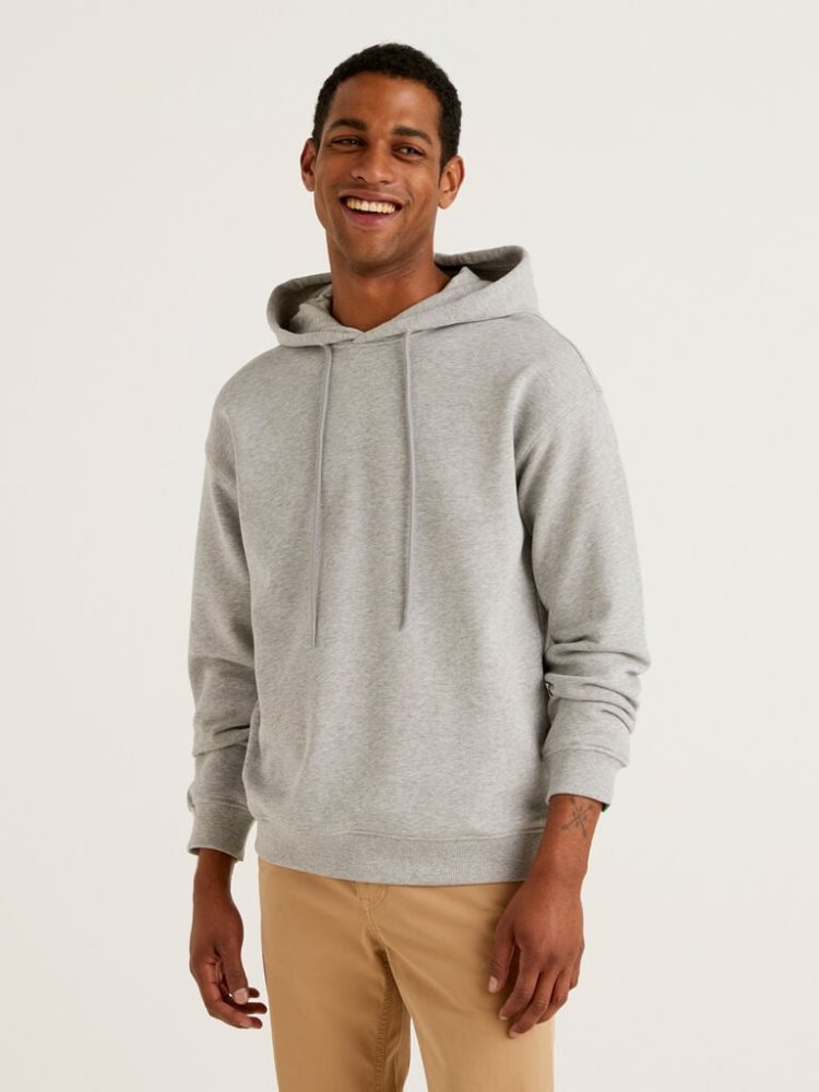 Grey Men\'s Benetton 100% Cotton Hoodie | AU460670