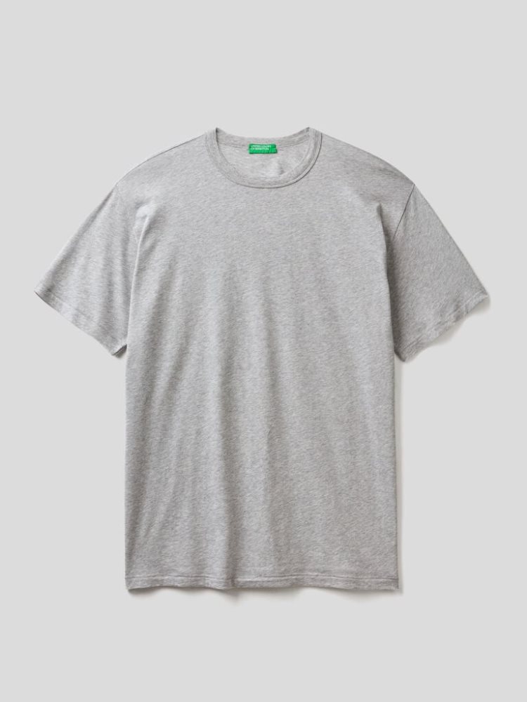 Grey Men's Benetton Pure Organic Cotton Short Sleeve T-shirts | AU225581