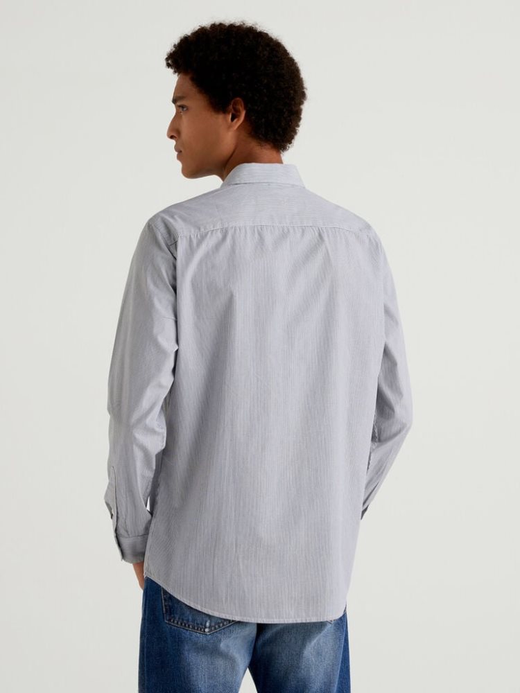 Grey Men's Benetton Slim Fit Yard Dyed Cotton Shirts | AU399603