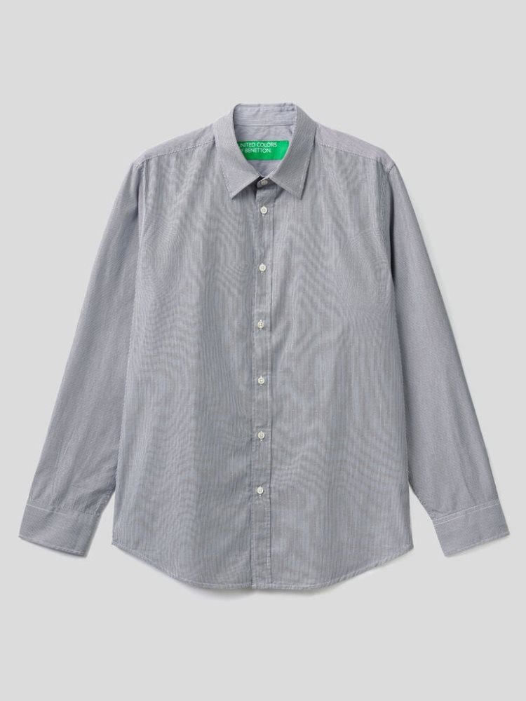 Grey Men's Benetton Slim Fit Yard Dyed Cotton Shirts | AU399603