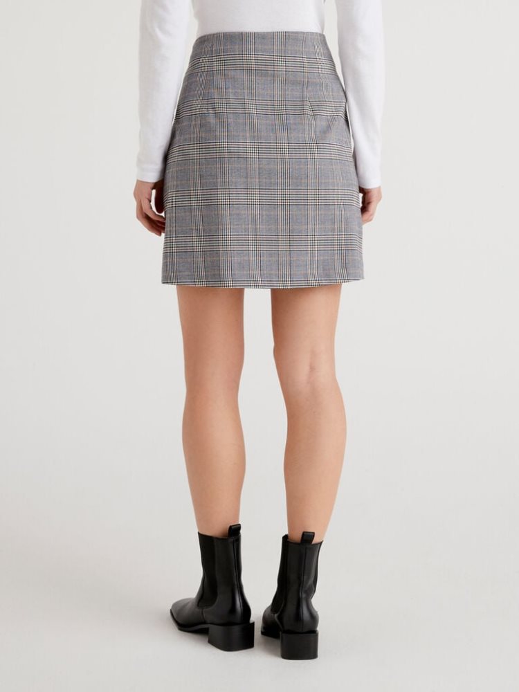 Grey Women's Benetton Check Flannel Mini Skirts | AU768943