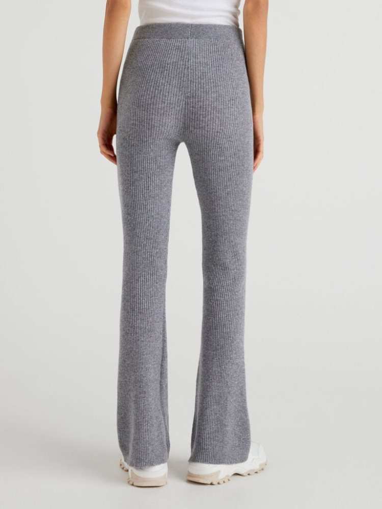 Grey Women's Benetton Flared Wool Blend Trousers | AU083790