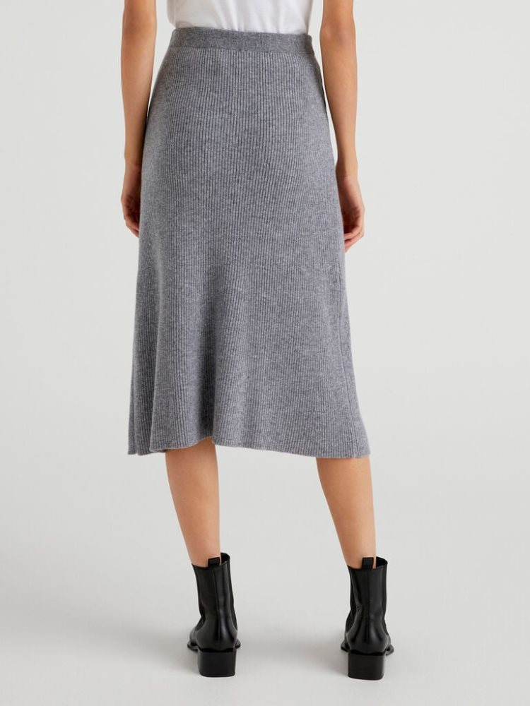 Grey Women's Benetton Linen Blend Midi Skirts | AU159170